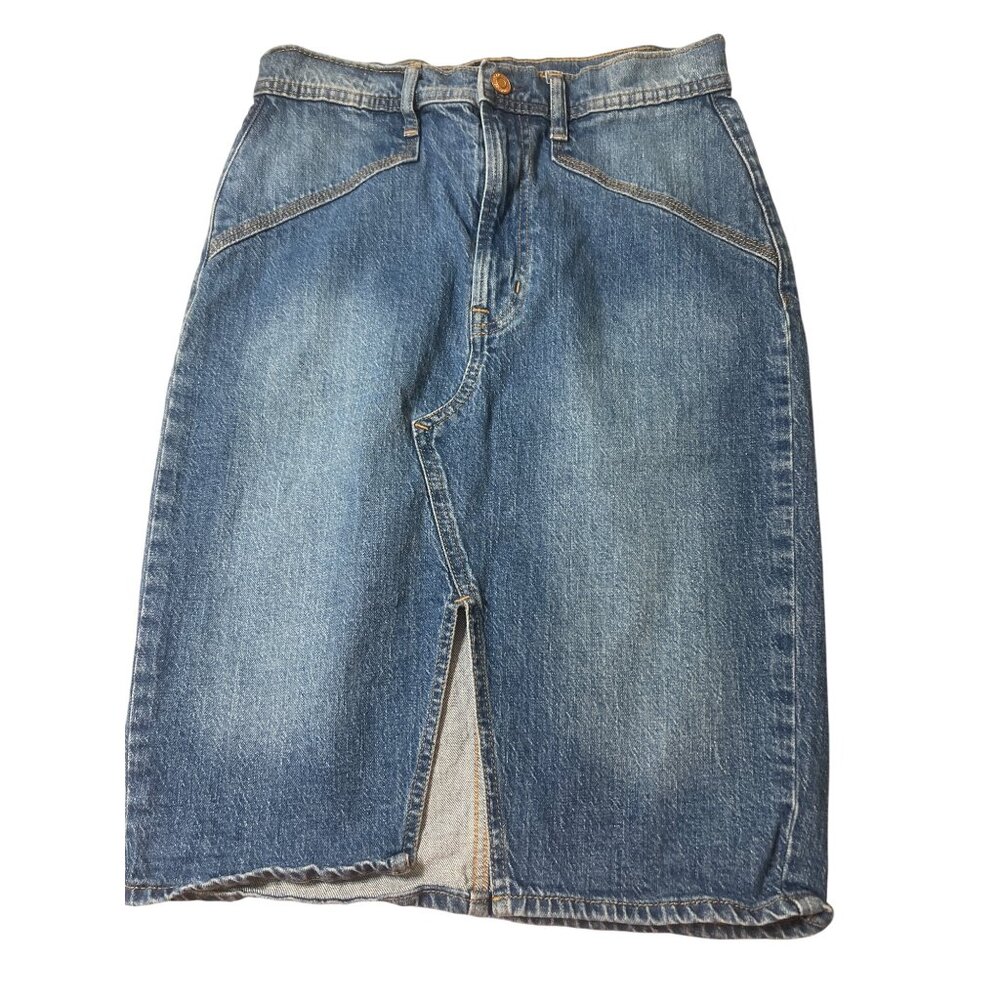 Gap Denim Womens Knee-Length Blue Jean Skirt Seamed Yoke Front Slit Size 6/28